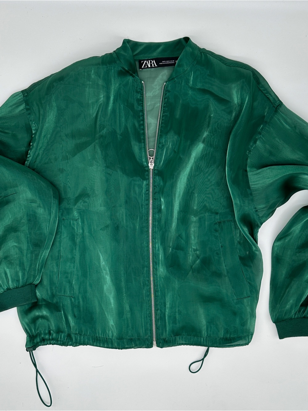 ZARA Kids Emerald Green Sheer Bomber Jacket